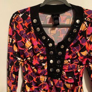 Beaded fitted Blouse 3/4 Sleeves SZ S